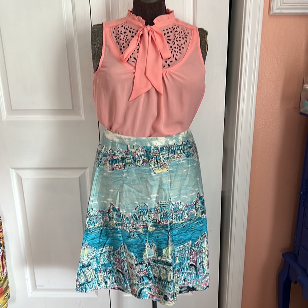 Anthropologie Maeve Pink Sleeveless bow tie blouse size 10